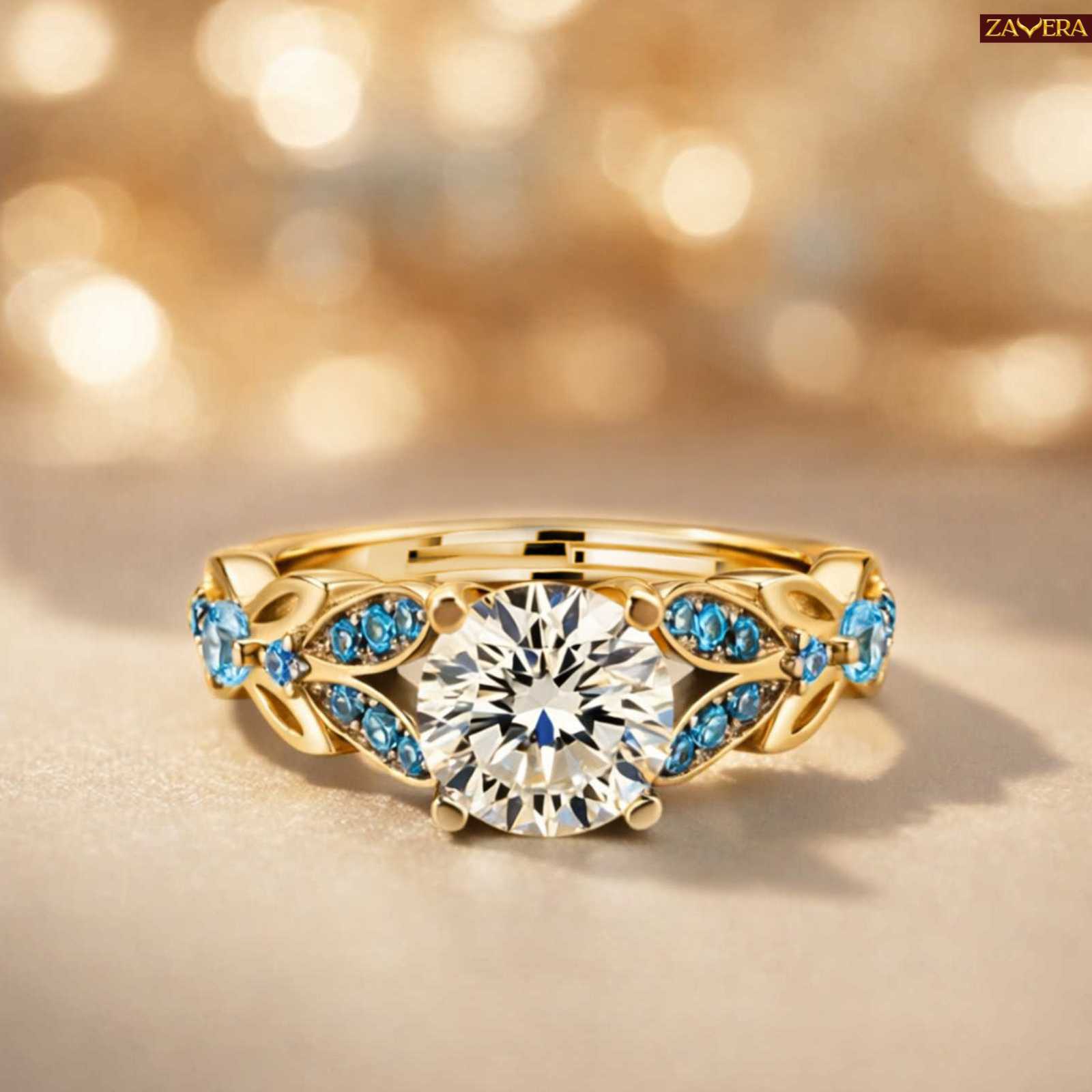 Princes Blue Crown Pure Gold Plated Adjustable  Ring