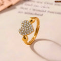 Zavera Pave Heart Diamond Gold Plated Adjustable Ring