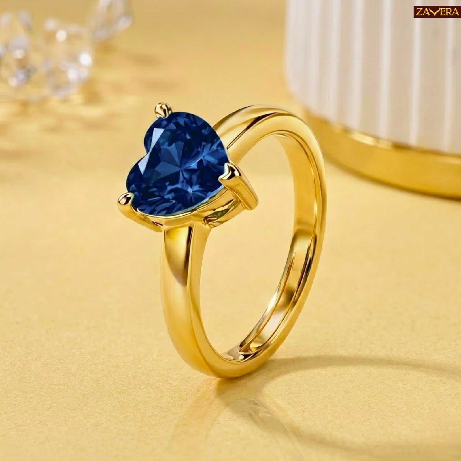 Navy Blue Heart Gold Plated Adjustable  Ring