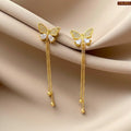 Butterfly Gold Plated Tassel Drop Earrings For Women