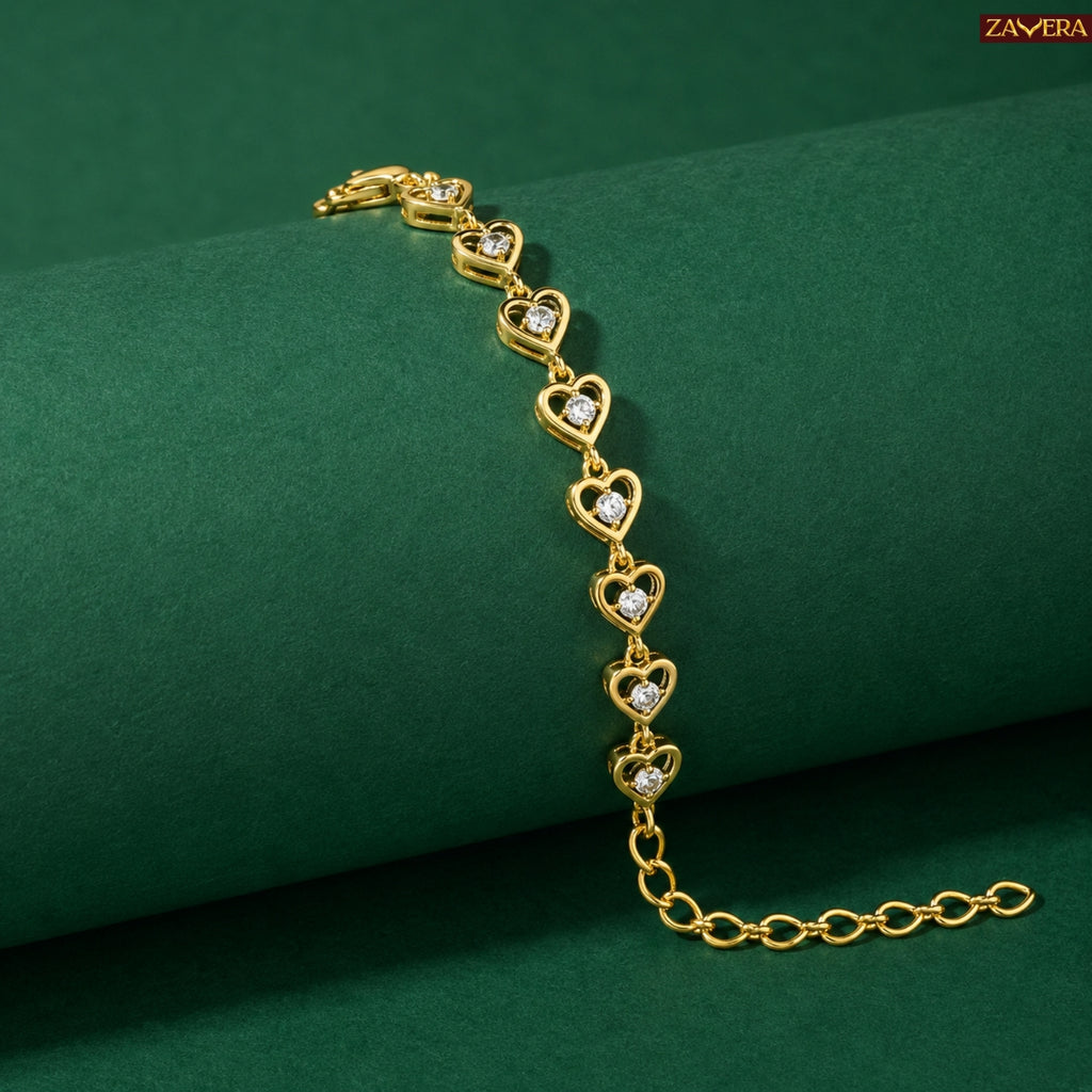 Zavera Gold Plated Elegant Heart Link Bracelet for Women