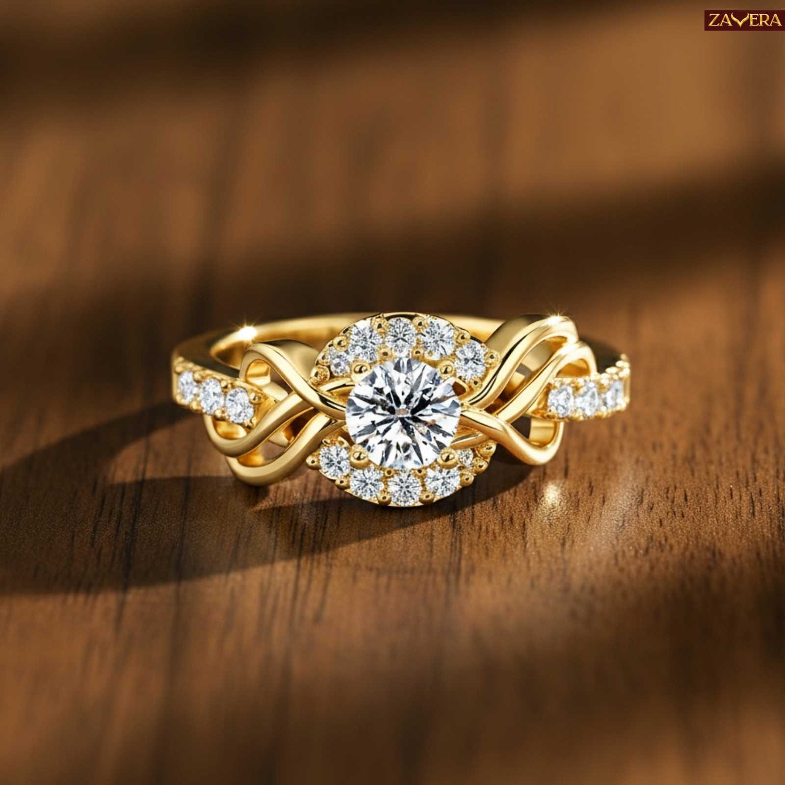 Zavera Gold Plated Royal Knot Sparkle Adjustable Ring