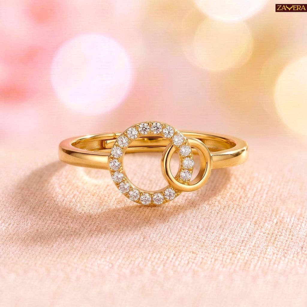 Zavera Brass 22K Infinity Inspired Linked Circle Solitaire Gold Plated Ring For Women