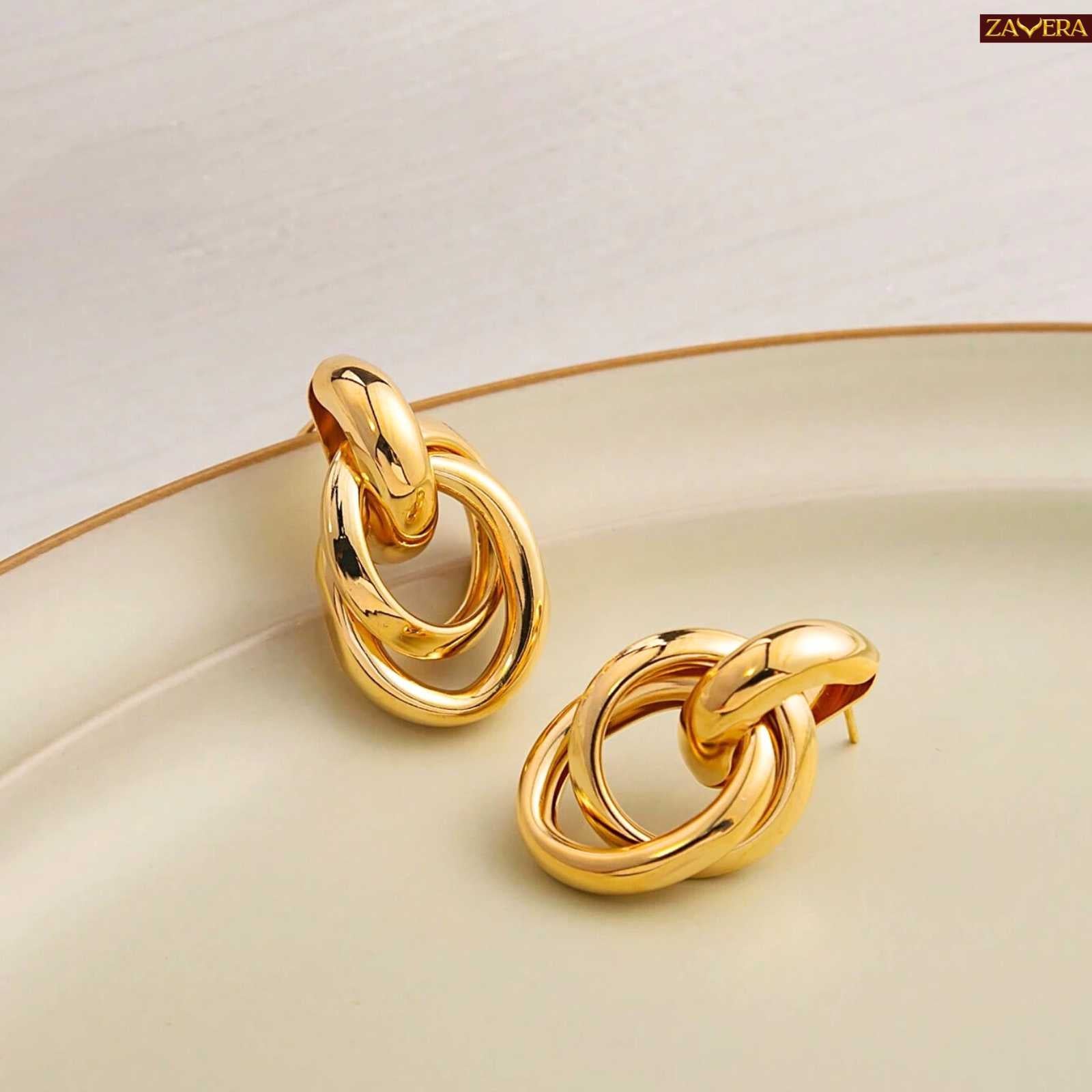Interlocking Circle Gold Plated Earrings For Women