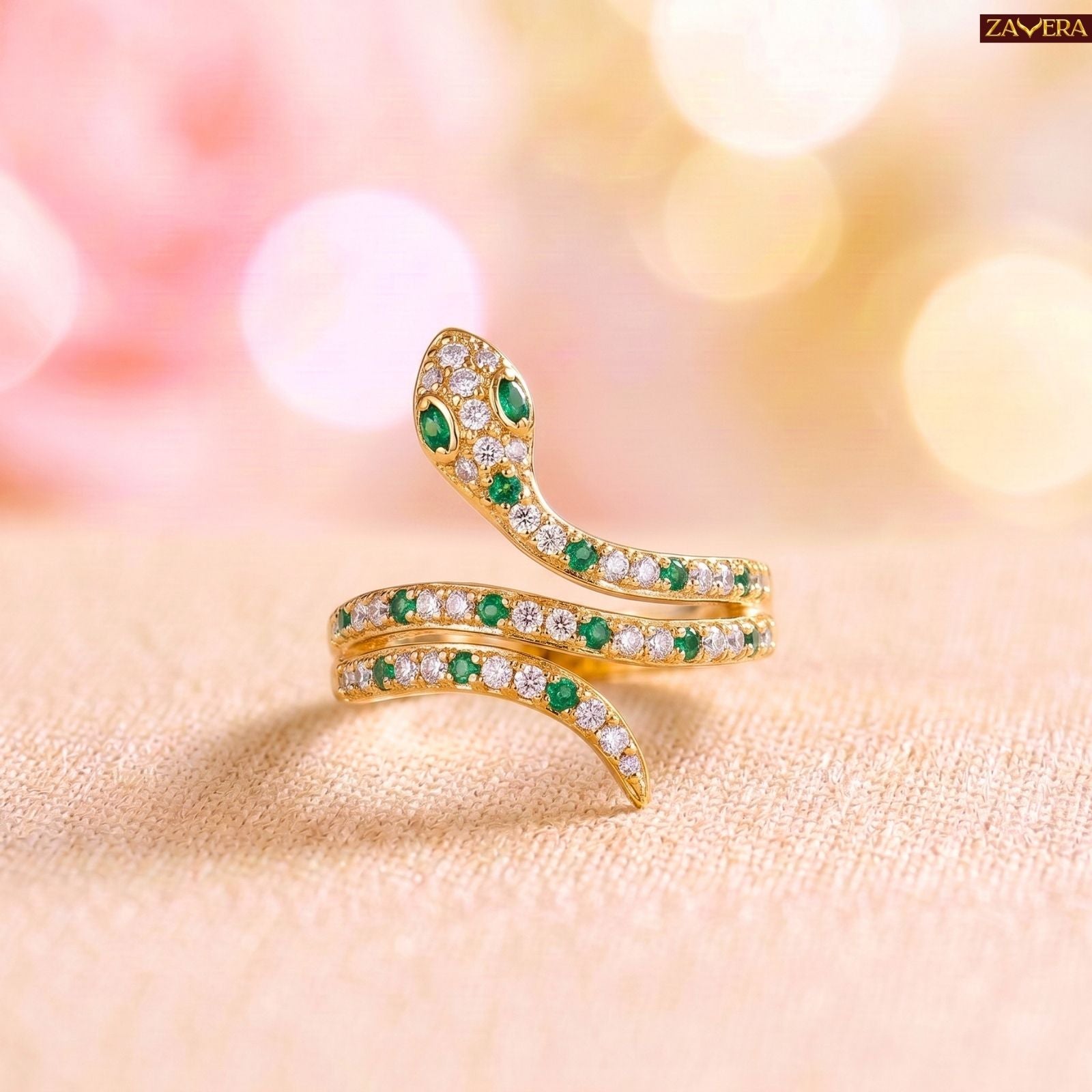 Zavera Brass 22K Plated Snake Design Gold Plated Ring For Women