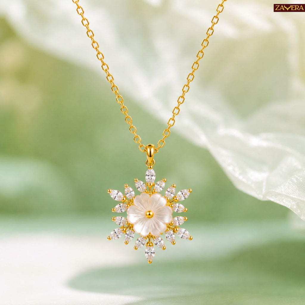 Zavera Gold Plated Elegant Flower Pendant For Women