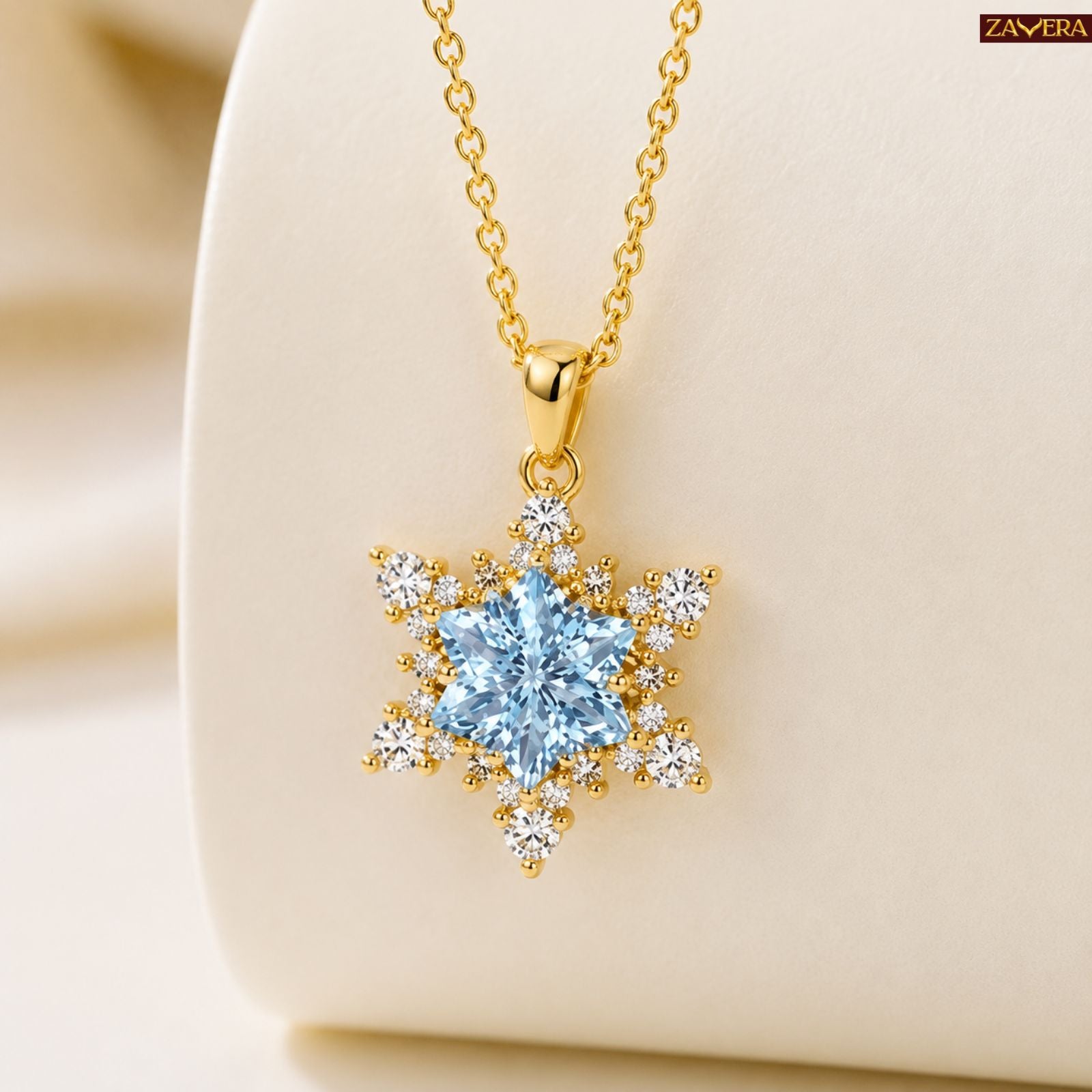 Zavera Gold Plated Dainty Blue Crystal Pendant For Women