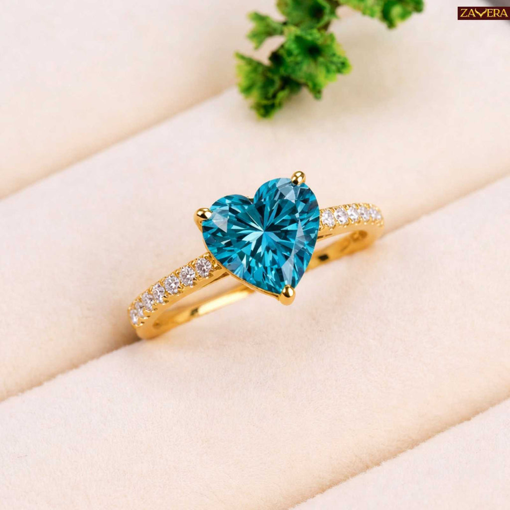 Gold Plated Premium Aqua Blue Heart Adjustable Ring