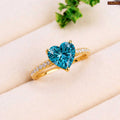 Gold Plated Premium Aqua Blue Heart Adjustable Ring