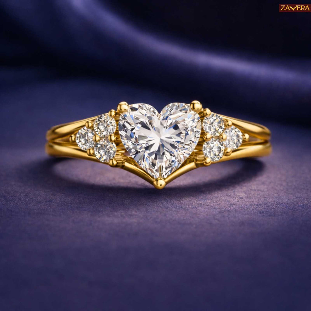 Zavera Heart Shape Diamond Gold Plated Adjustable Ring