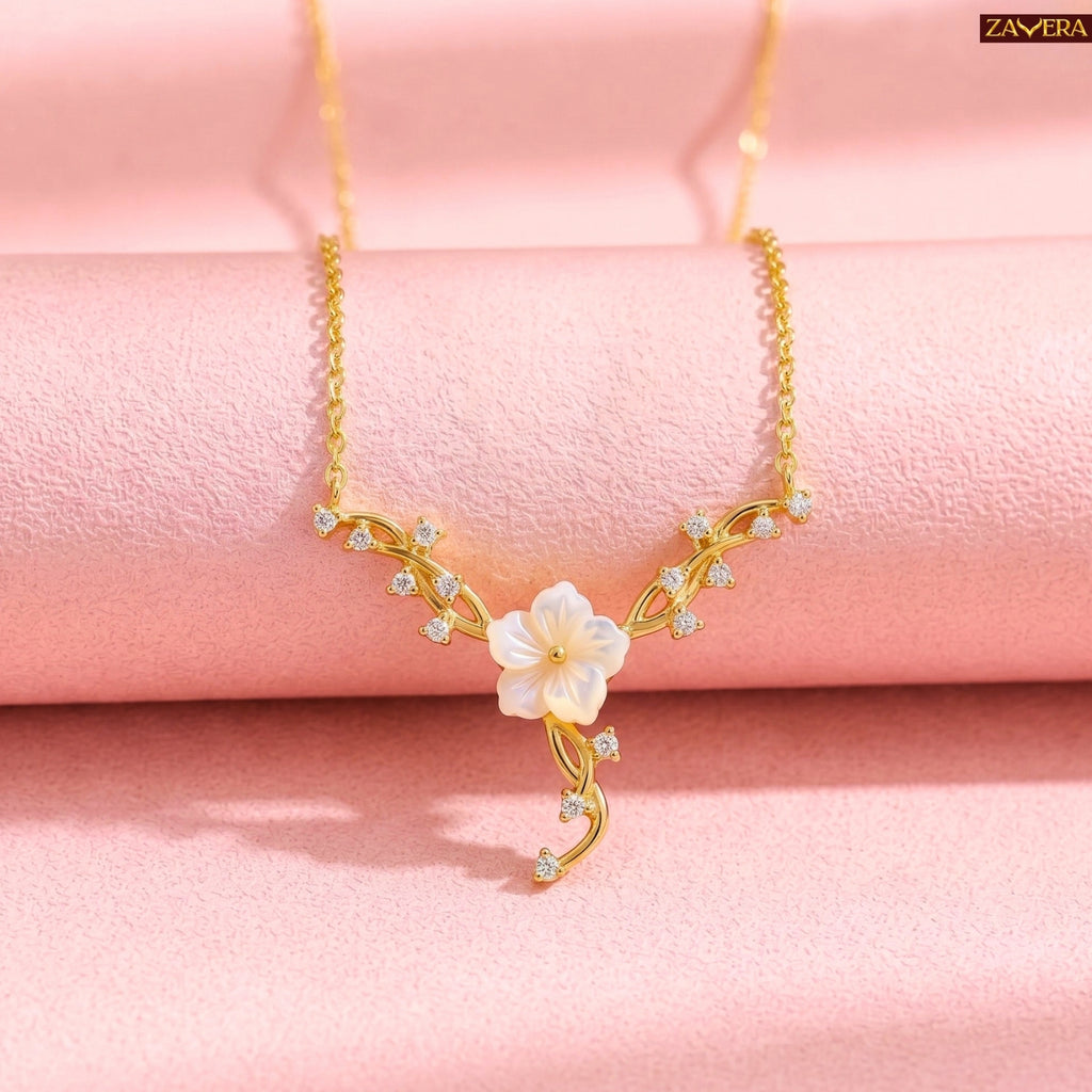 Zavera Gold Plated Floral Flower Pendant For Women