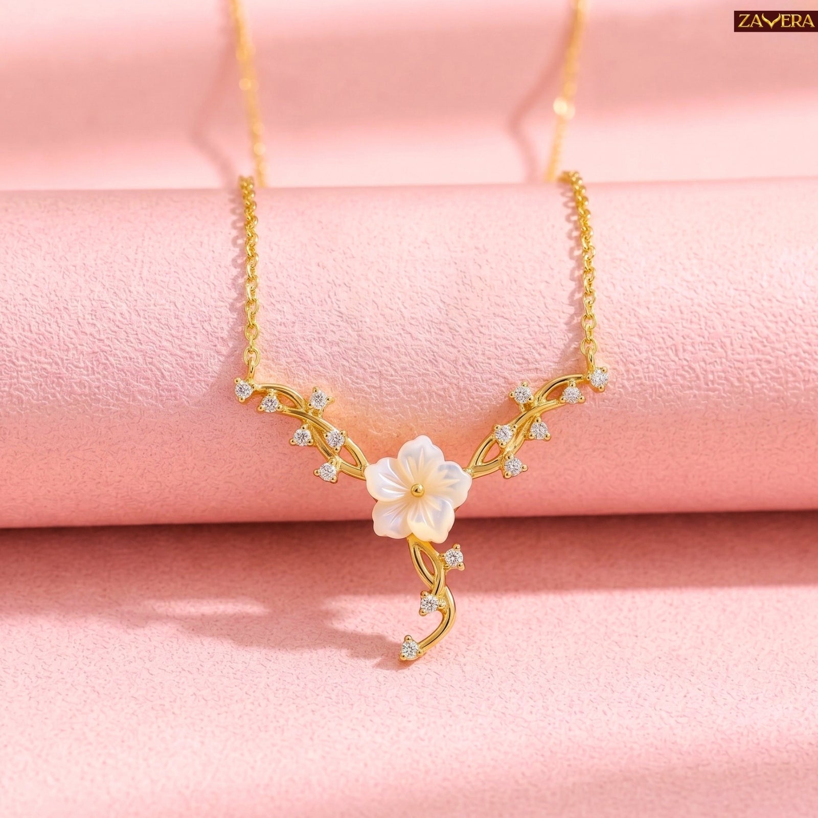Zavera Gold Plated Floral Flower Pendant For Women