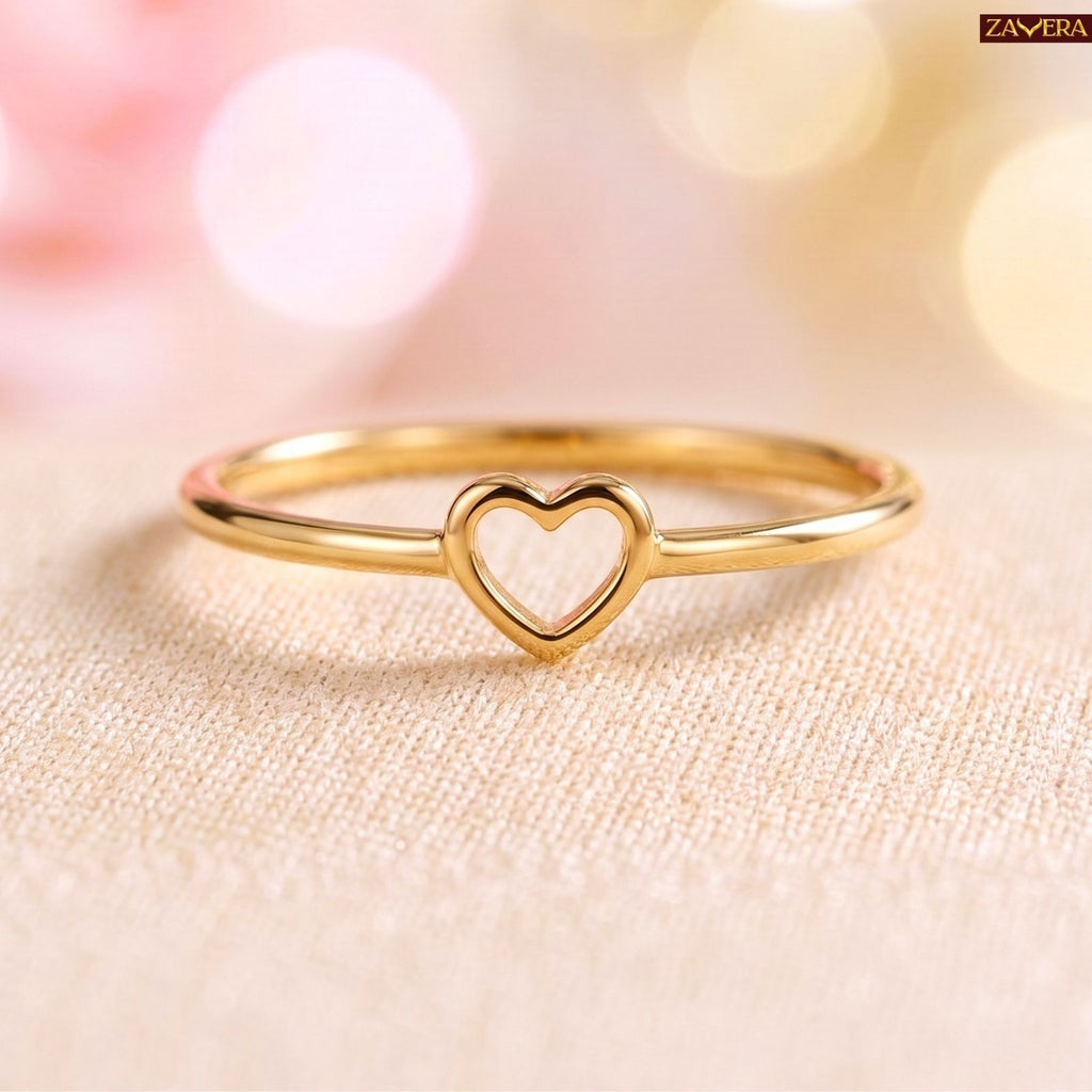 Zavera Brass 22K Open Heart Gold Plated Adjustable Ring For Women