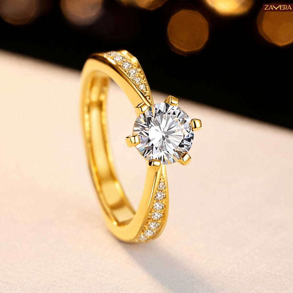 Zavera Gold Plated Classic Solitaire Adjustable Ring