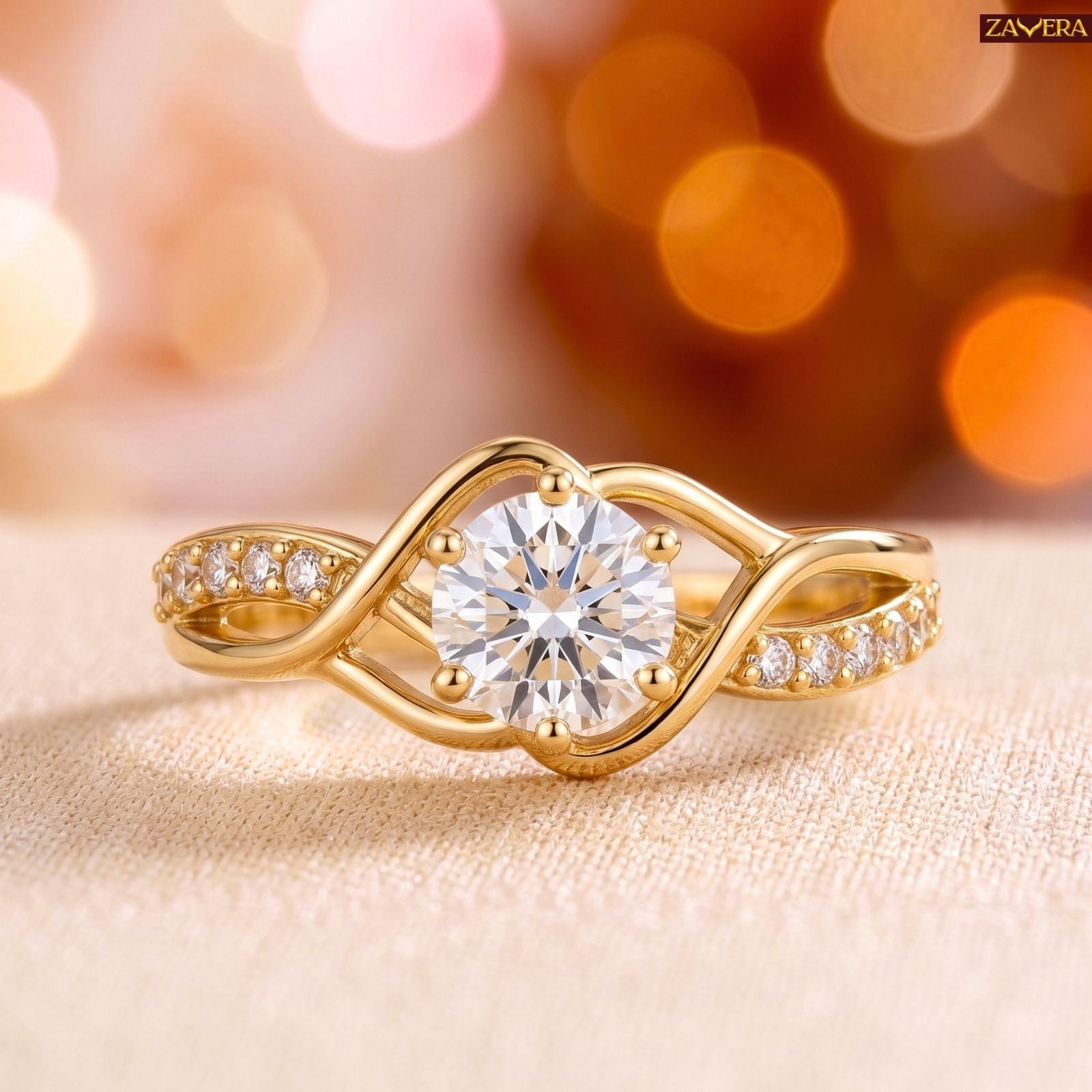 Zavera Brass 22K  Classic Infinity Engagement Style Gold Plated Ring For Women