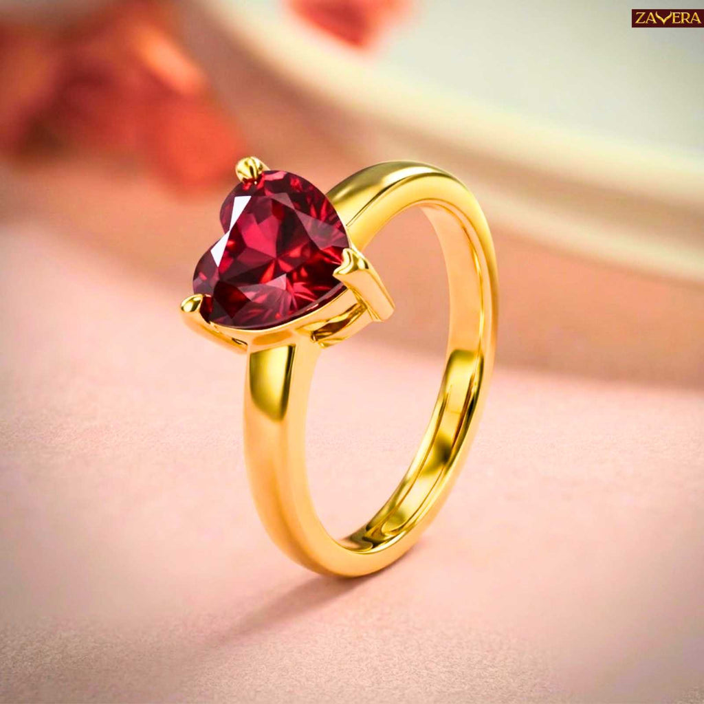 Gold Plated Ruby Heart Adjustable Ring
