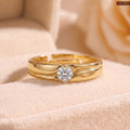 Zavera Brass 22K Adjustable Solitaire American Diamond Gold Plated Ring For Women