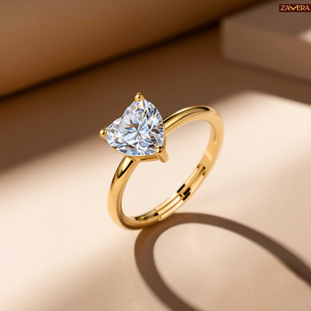 Zavera Gold Plated Heart Stone Adjustable Ring