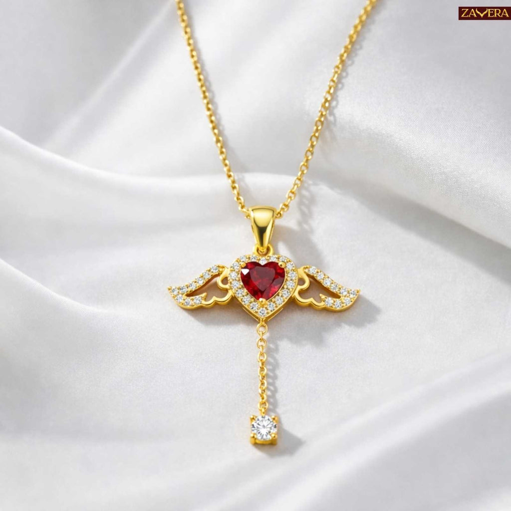 Zavera Winged Heart Diamond Gold Plated Pendant
