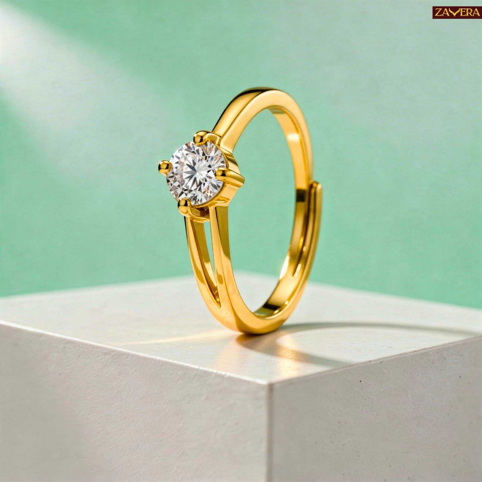 Minimal Pure Gold Plated Solitaire Adjustable Ring