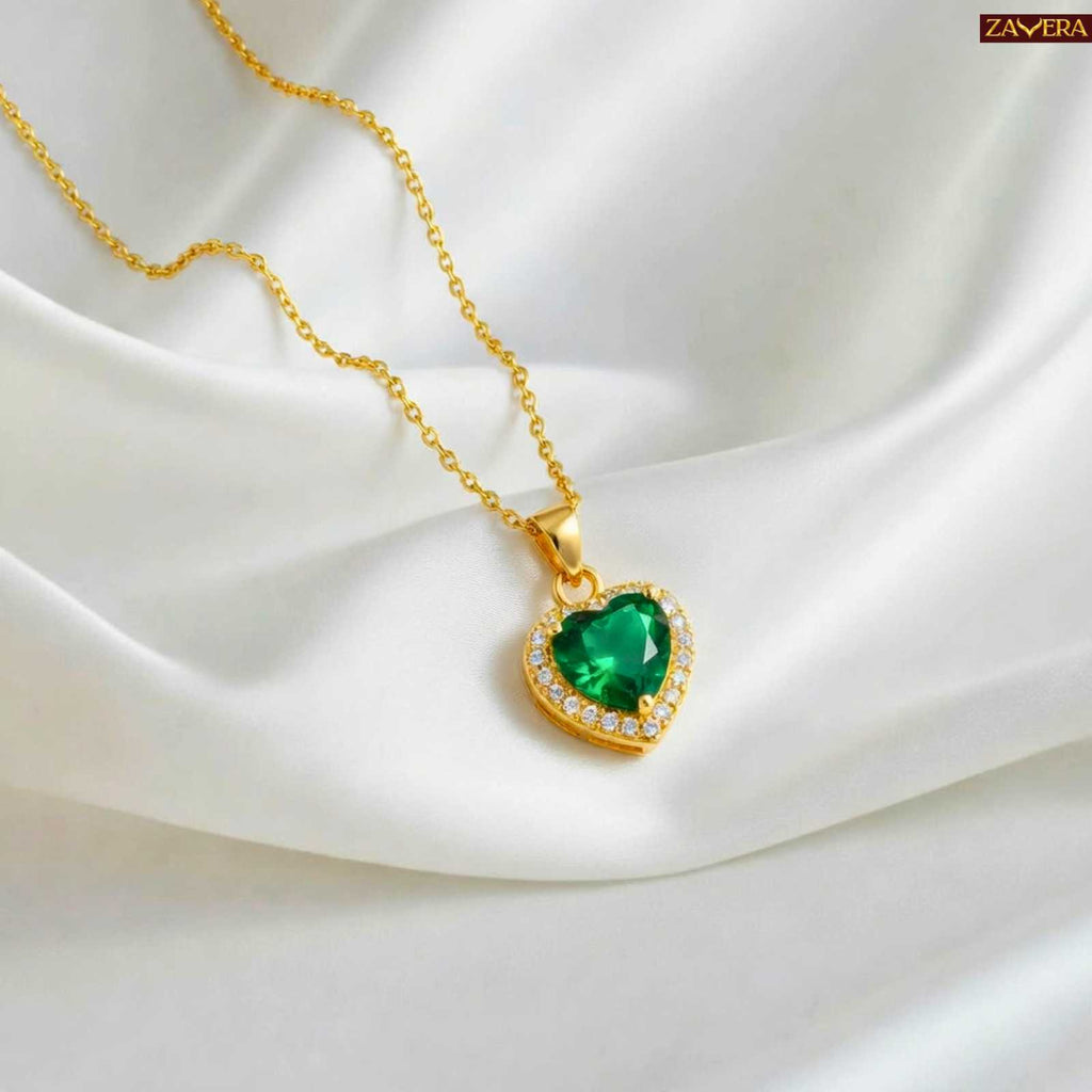 Zavera Gold Plated Emerald Heart Halo Pendant