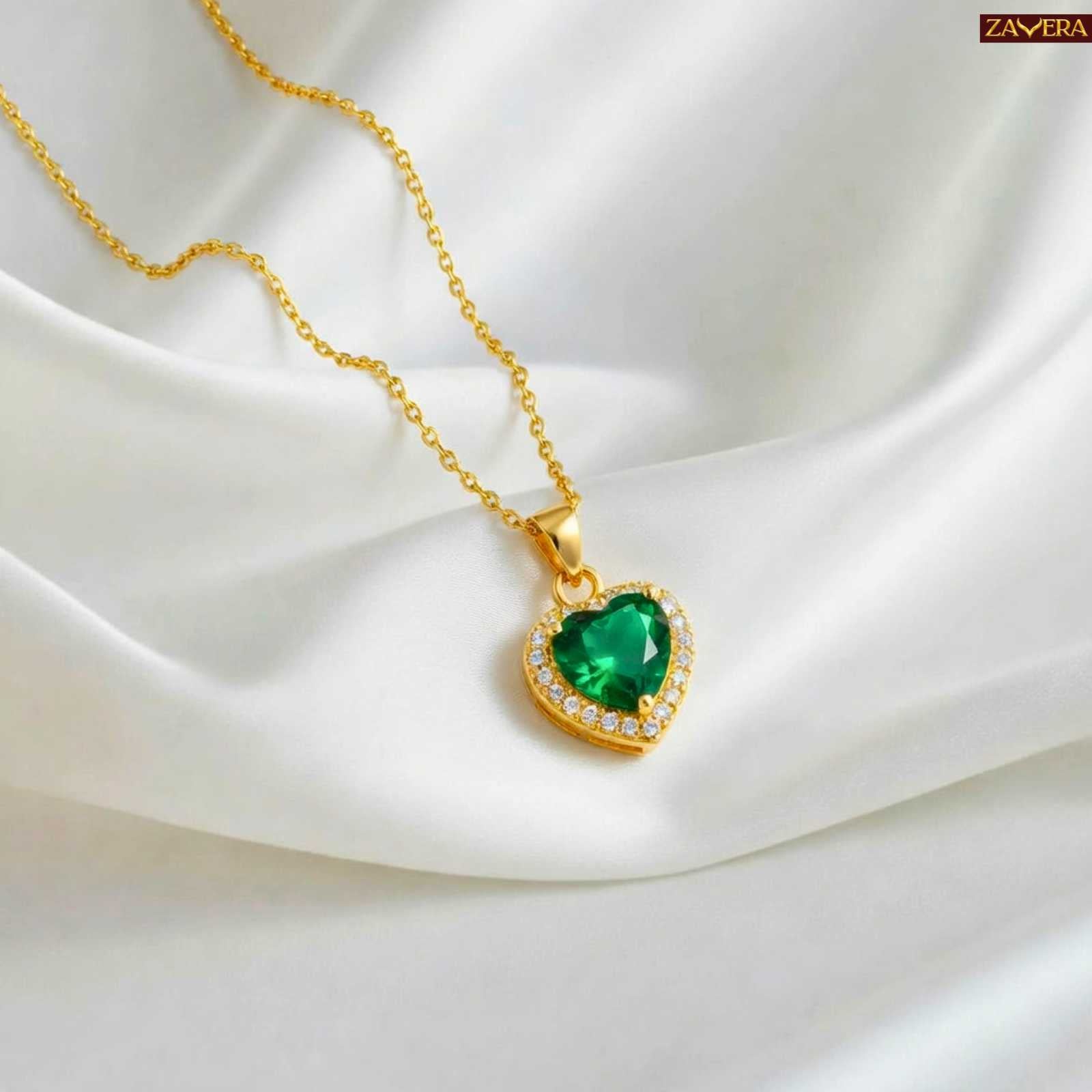 Zavera Gold Plated Emerald Heart Halo Pendant