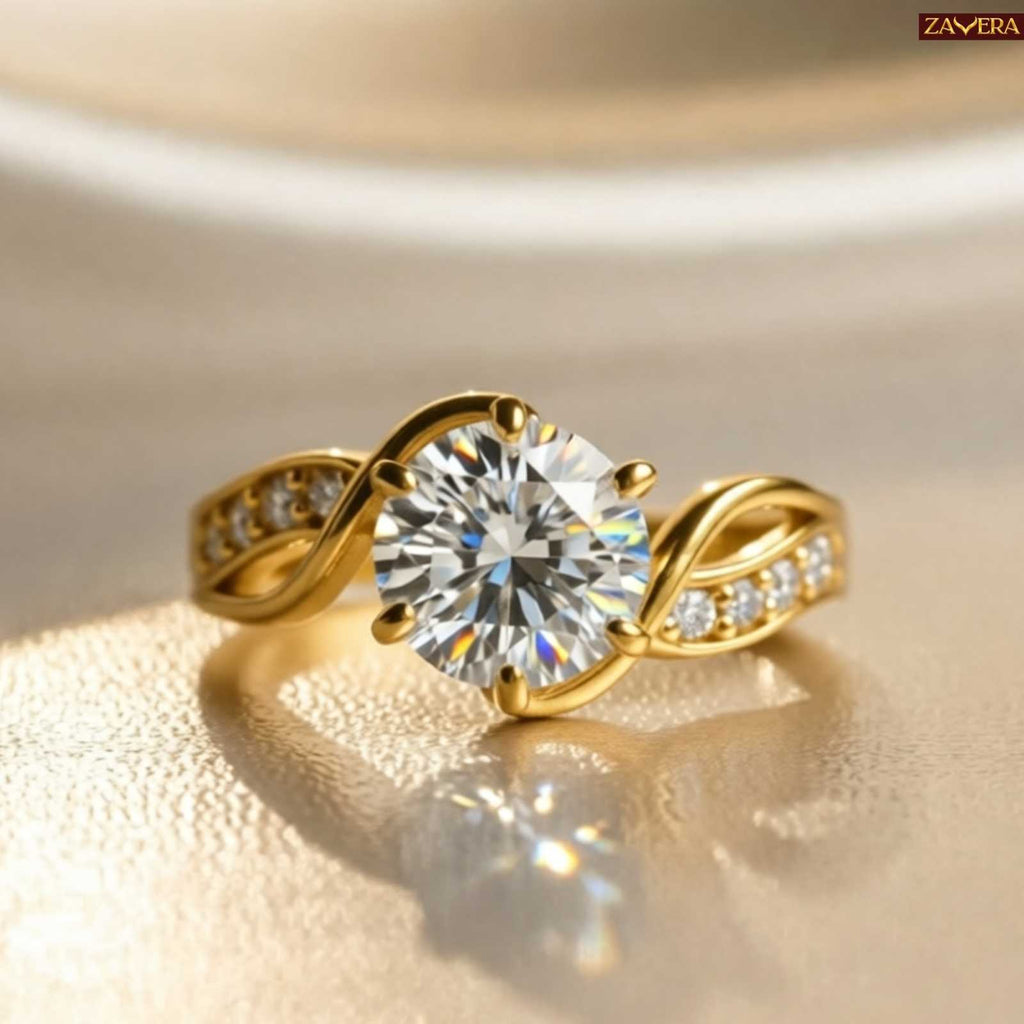 Zavera Gold Plated Twisted Infinity Solitaire Adjustable Ring