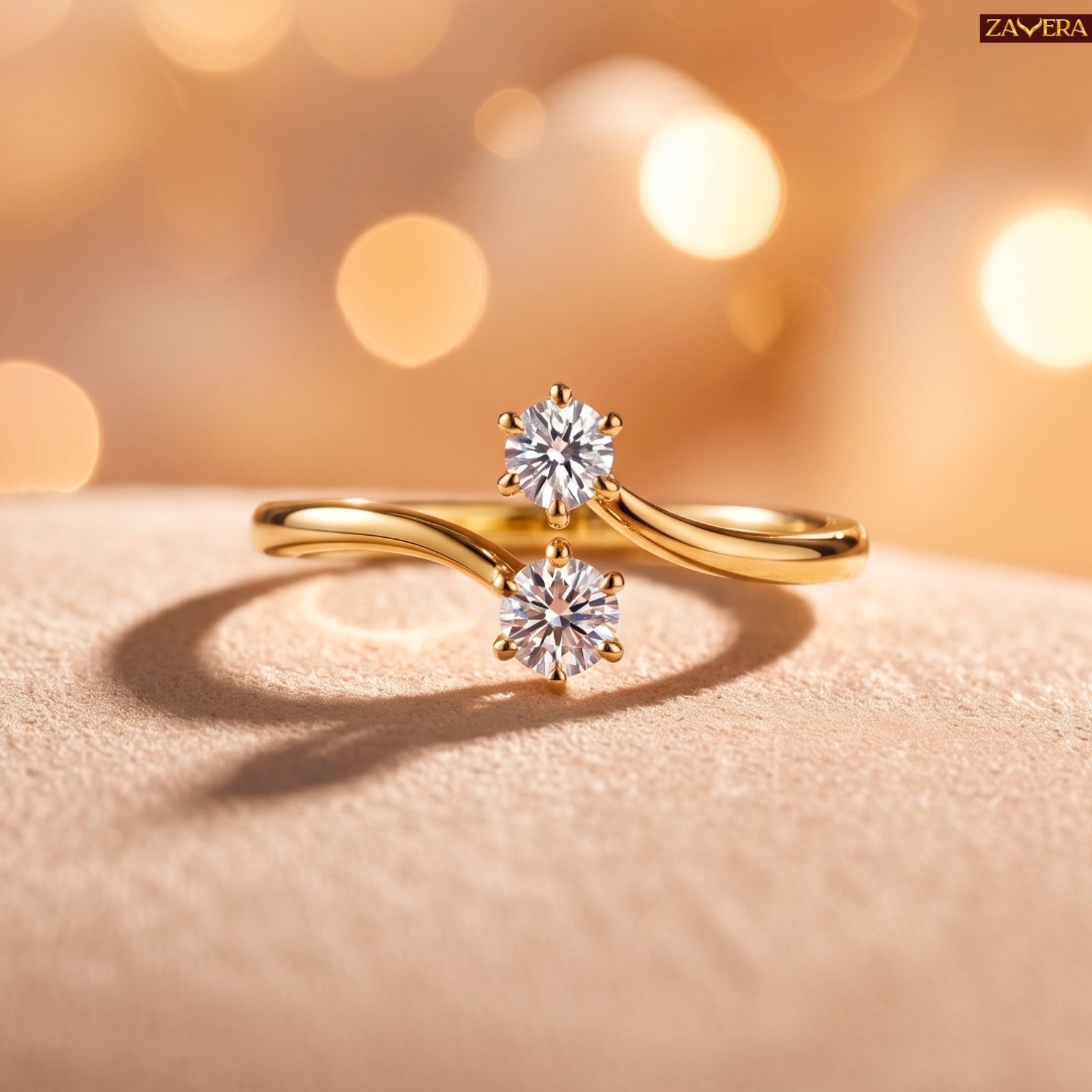 Zavera Brass 22K Toi et Moi Gold Plated Ring For Women