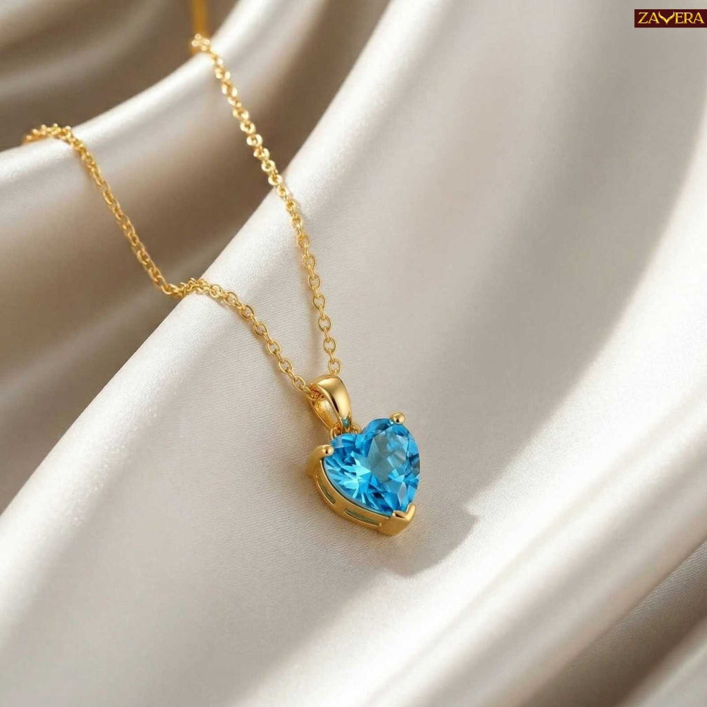 Zavera Blue Heart Shape Crystal Pendant Gold Plated