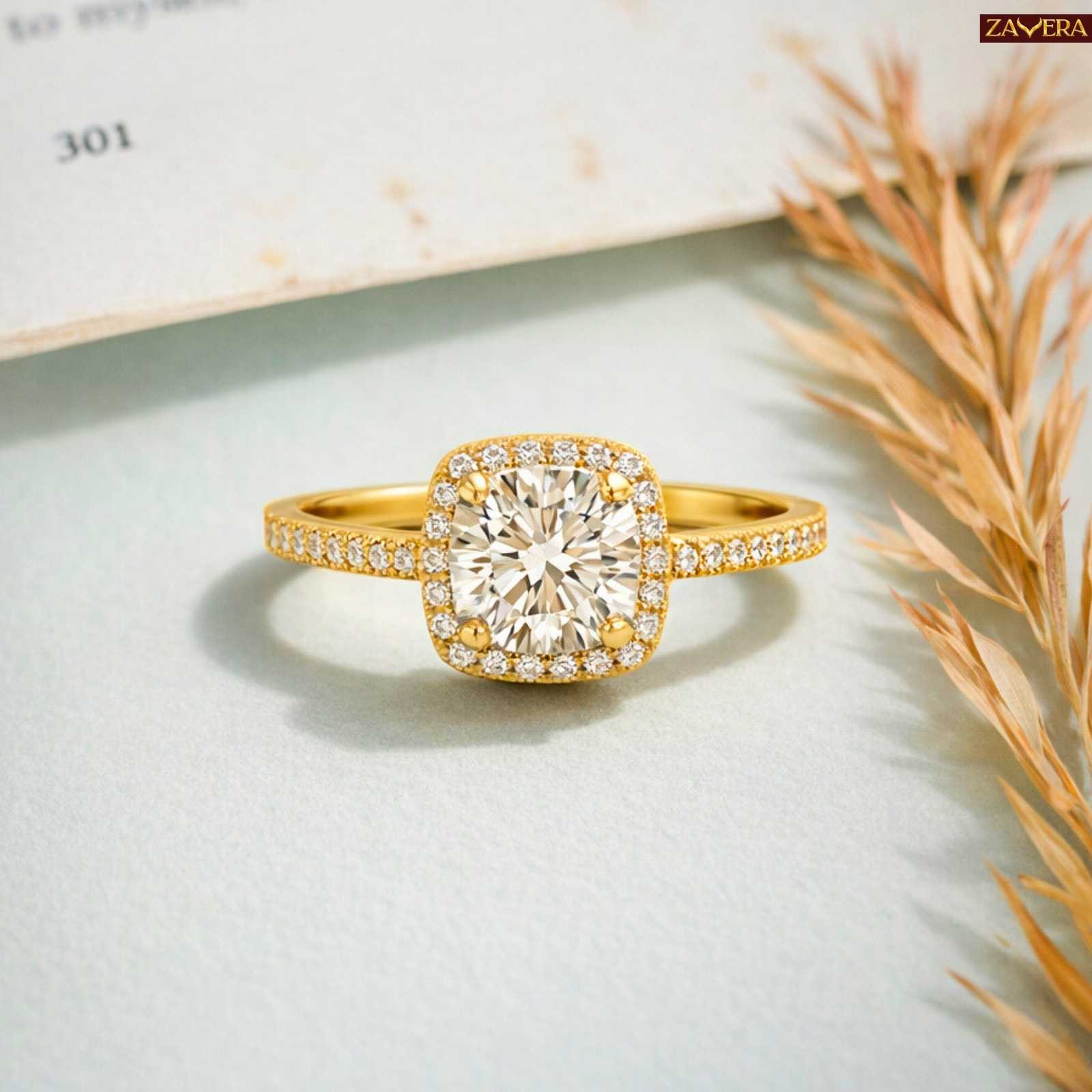 Zavera Gold Plated Halo Stone Adjustable Ring
