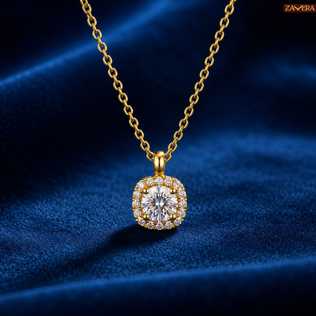 Zavera Gold Plated Elegant Cushion Cut Diamond Pendant For Women