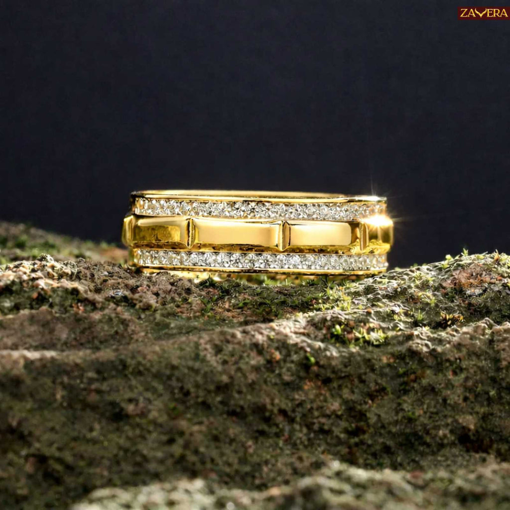 Zavera Gold Plated Interlock Twist Crystal Adjustable Men's  Ring