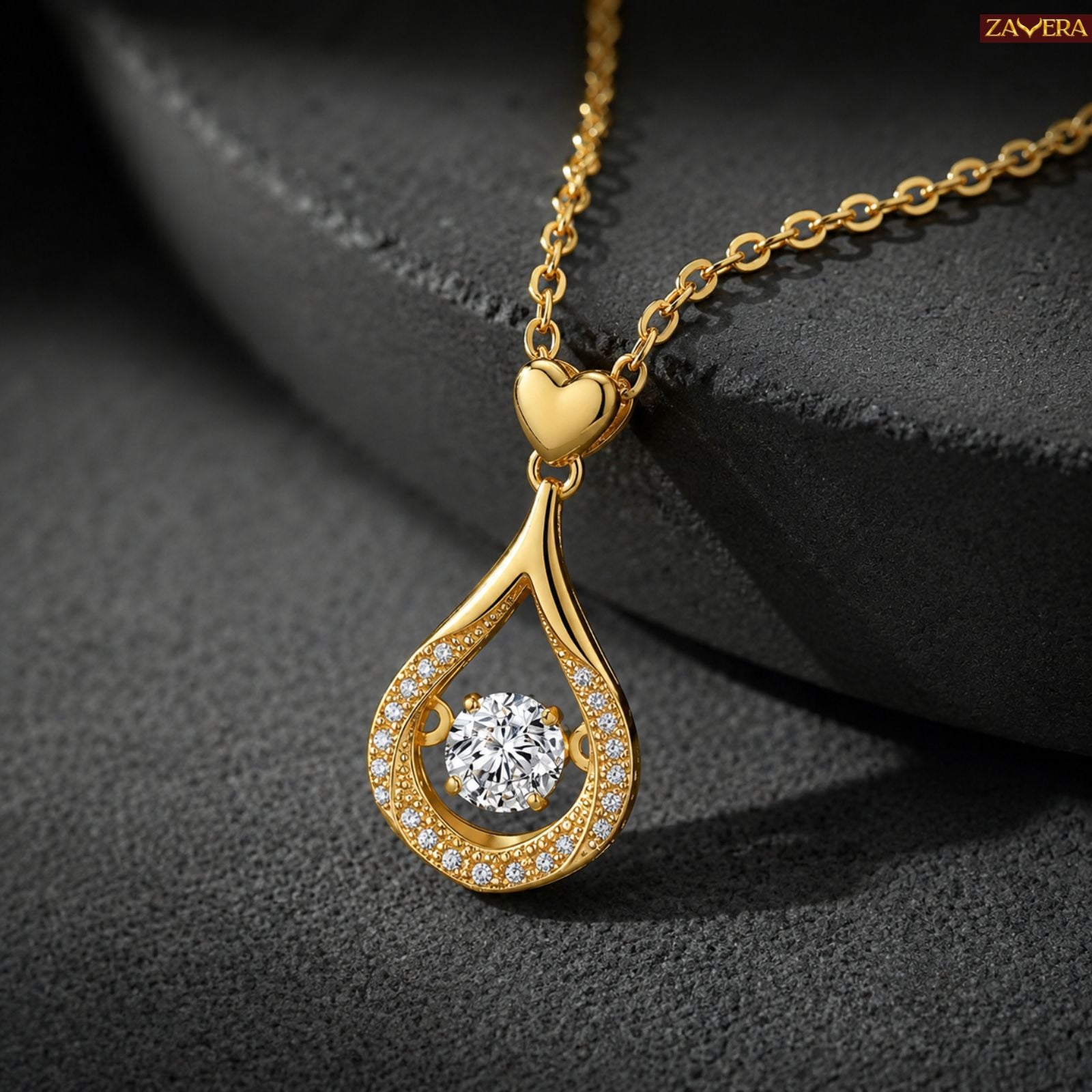 Zavera Gold Plated Heart Drop Pendant Necklace For Women