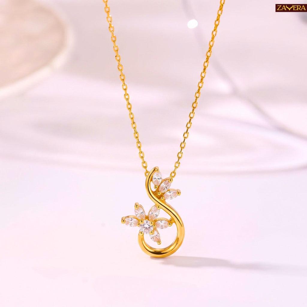 Zavera Gold Plated CZ Floral Swirl Pendant Necklace for Women