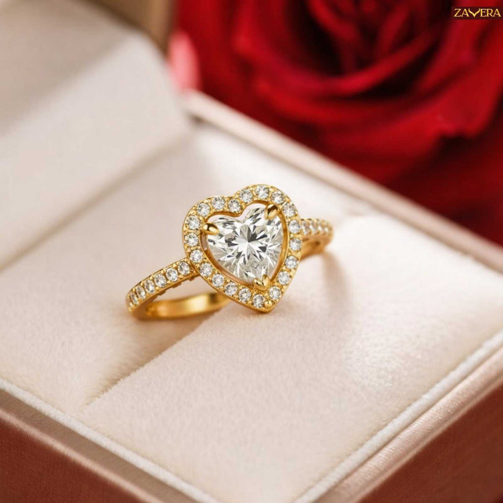 Zavera Gold Plated Heart Halo Spark Adjustable Ring