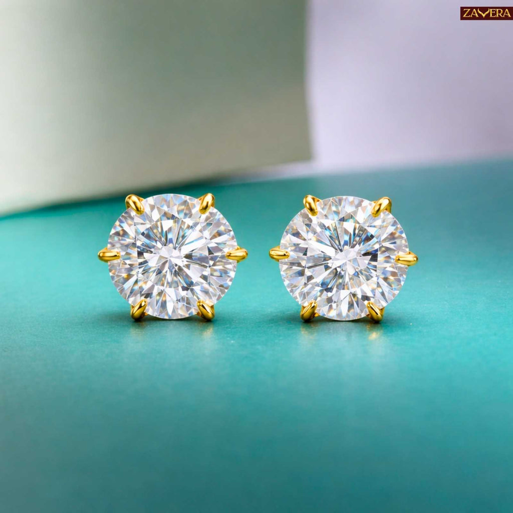 Zavera Six-Prong Solitaire Gold Plated Stud Earrings