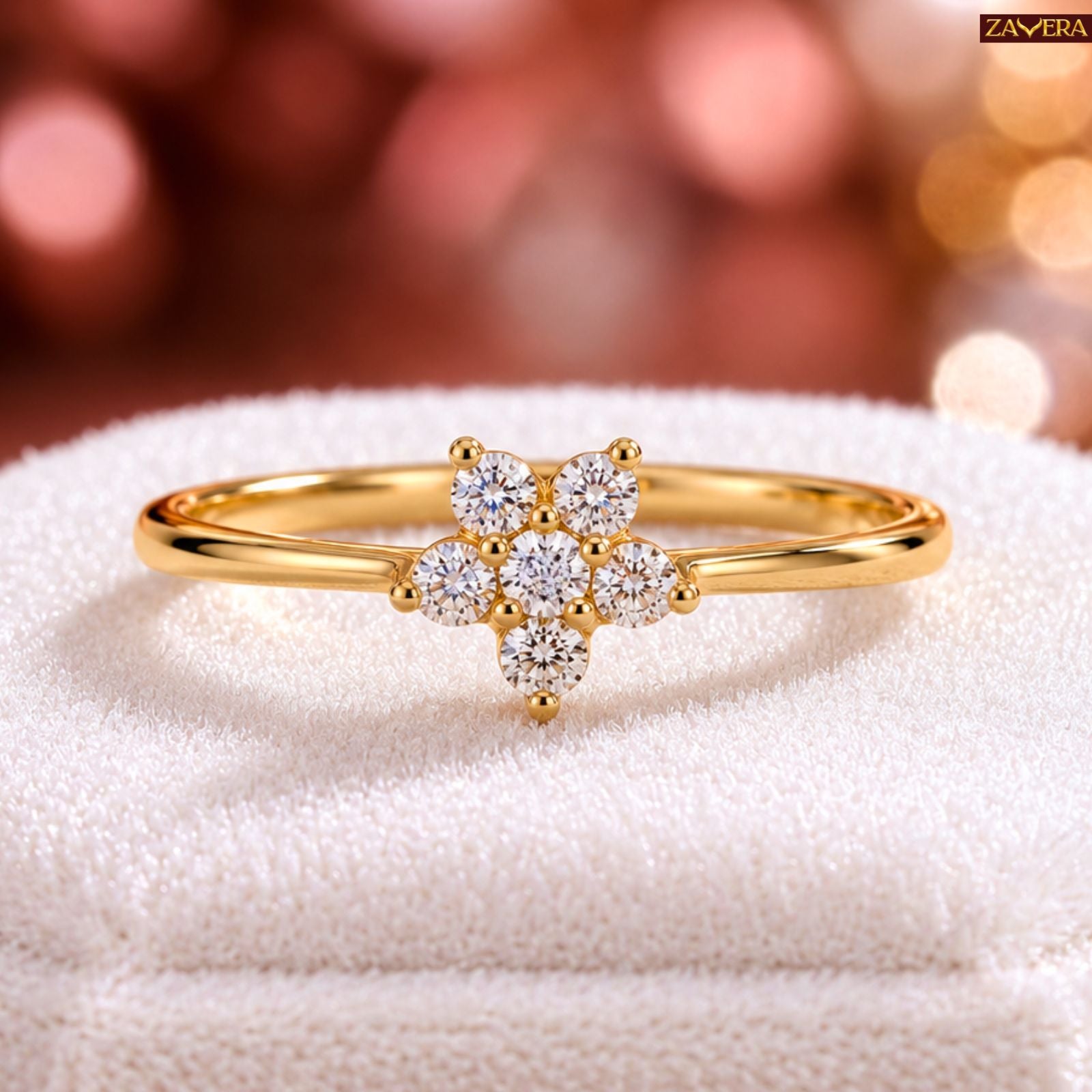 Zavera Brass 22K Floral Cluster Gold Plated Adjustable Ring For Women