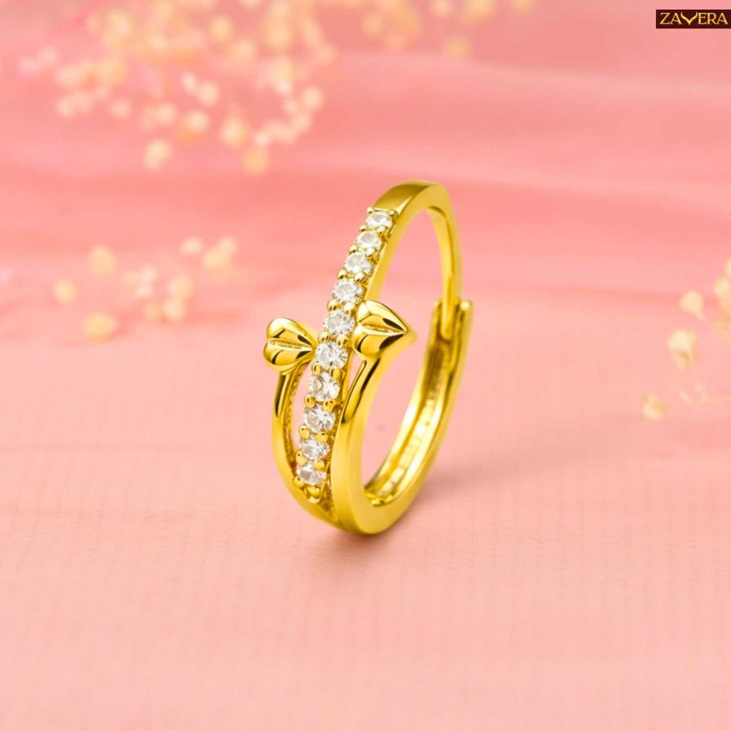 Dual Heart Minimal Pure Gold Plated Adjustable Ring