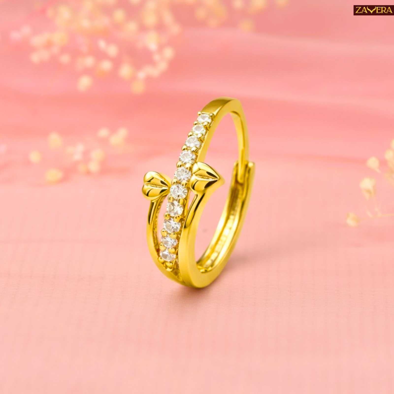 Dual Heart Minimal Pure Gold Plated Adjustable Ring