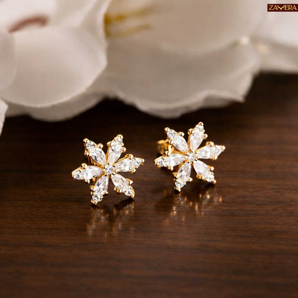 Zavera Blooming Floral Gold Plated Stud Earrings