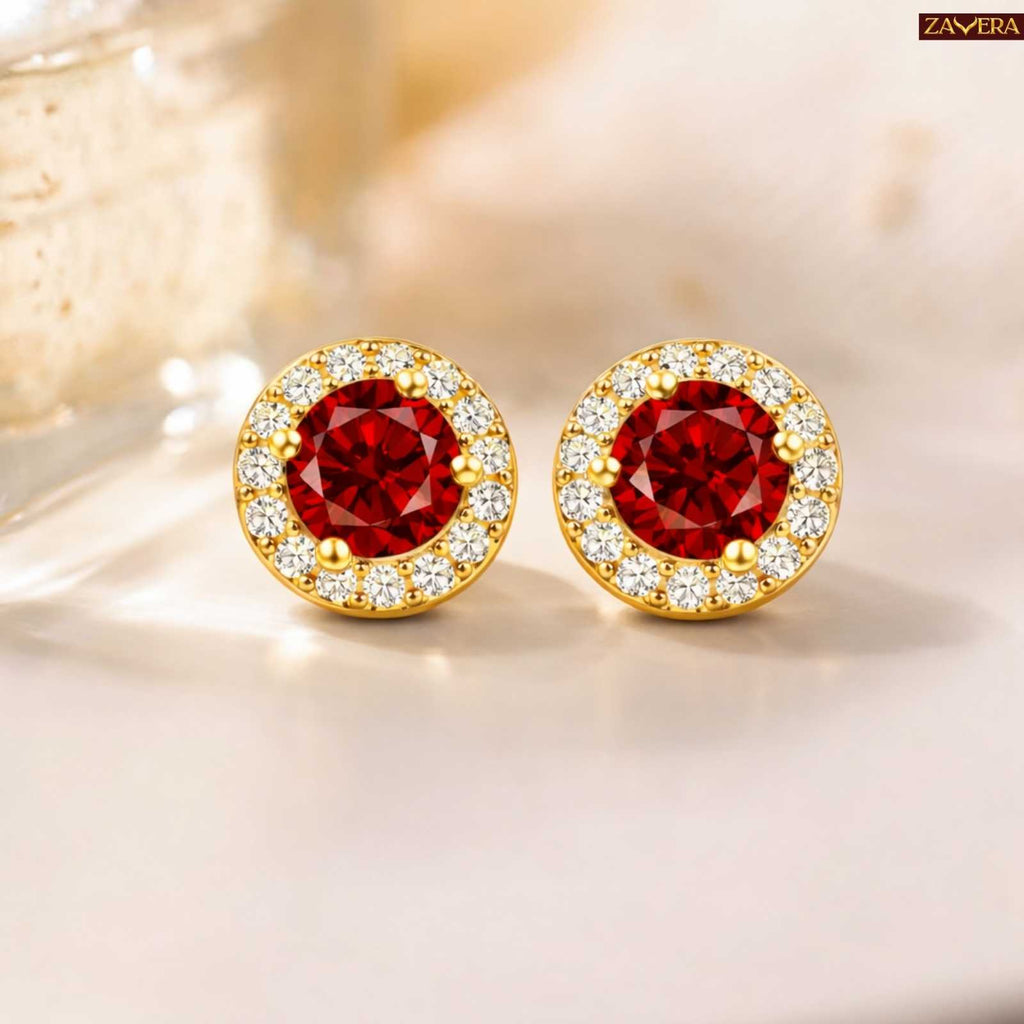 Zavera Royal Ruby Gold Plated Stud Earrings