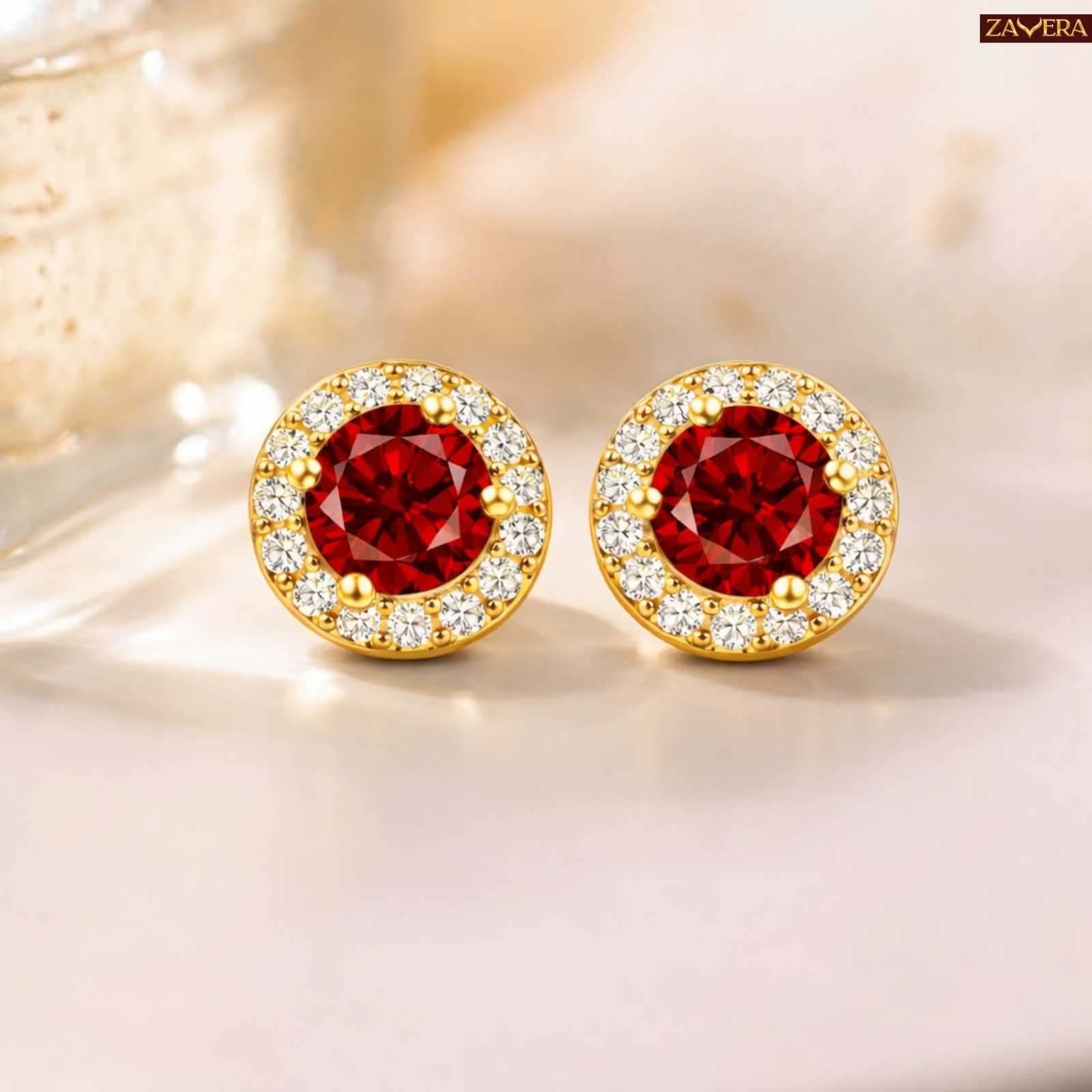Zavera Royal Ruby Gold Plated Stud Earrings