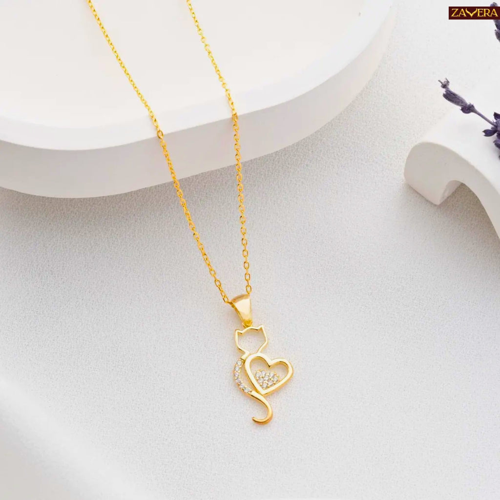 Zavera Gold Plated Designer Heart Pendant Necklace for Women