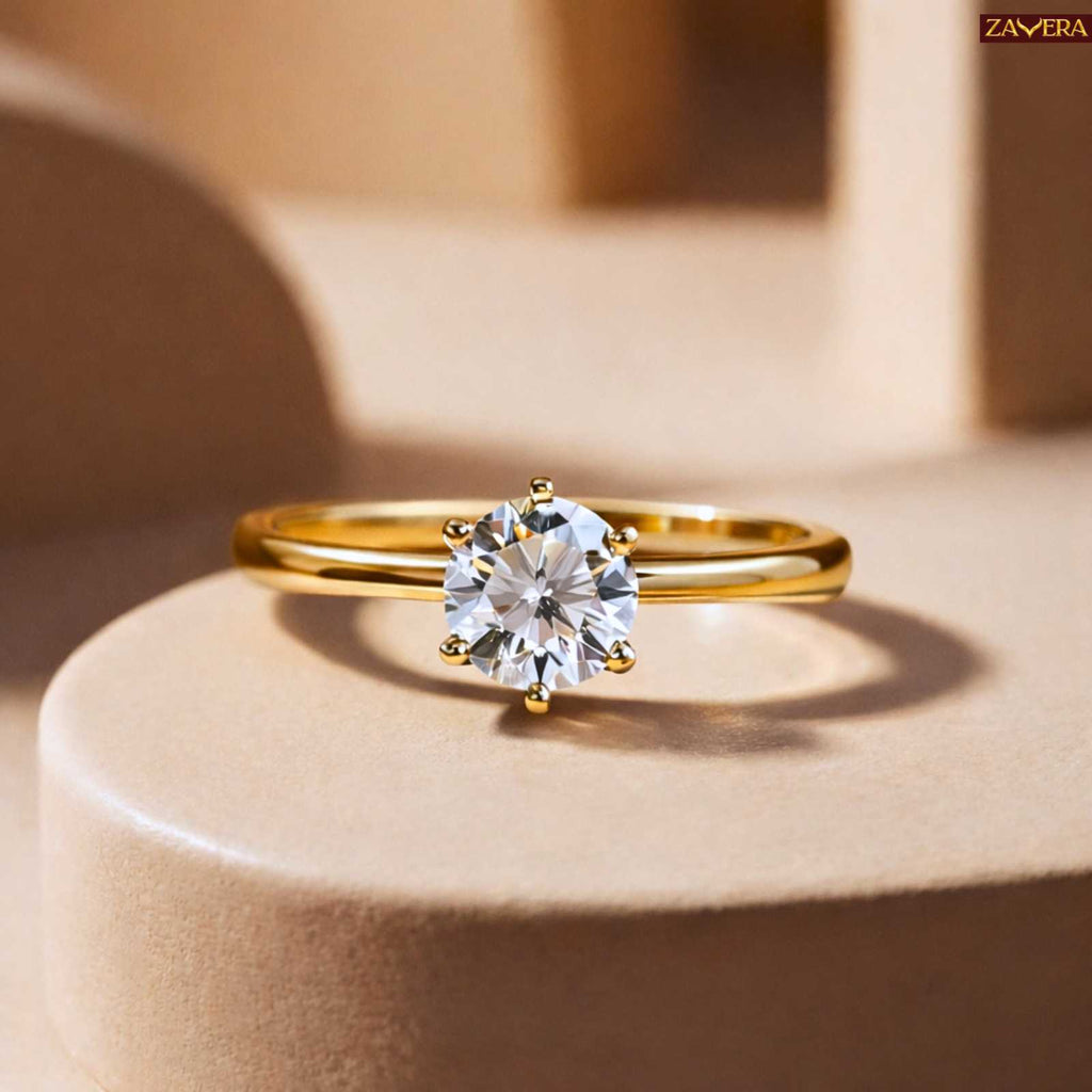 Zavera Gold Plated Halo Round Stone Adjustable Ring