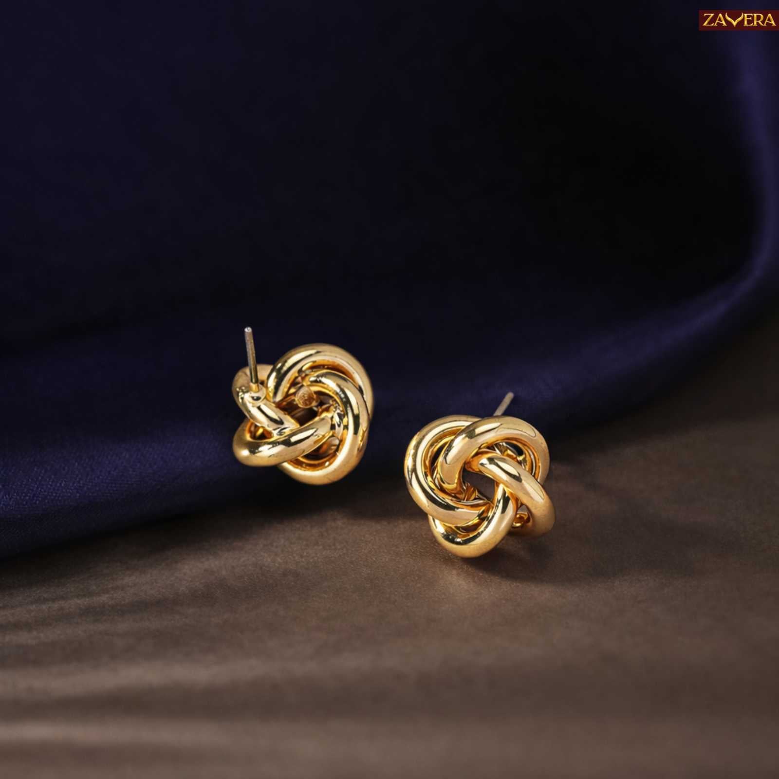 Elegant Knot Design Gold Plated Stud Earrings For Women
