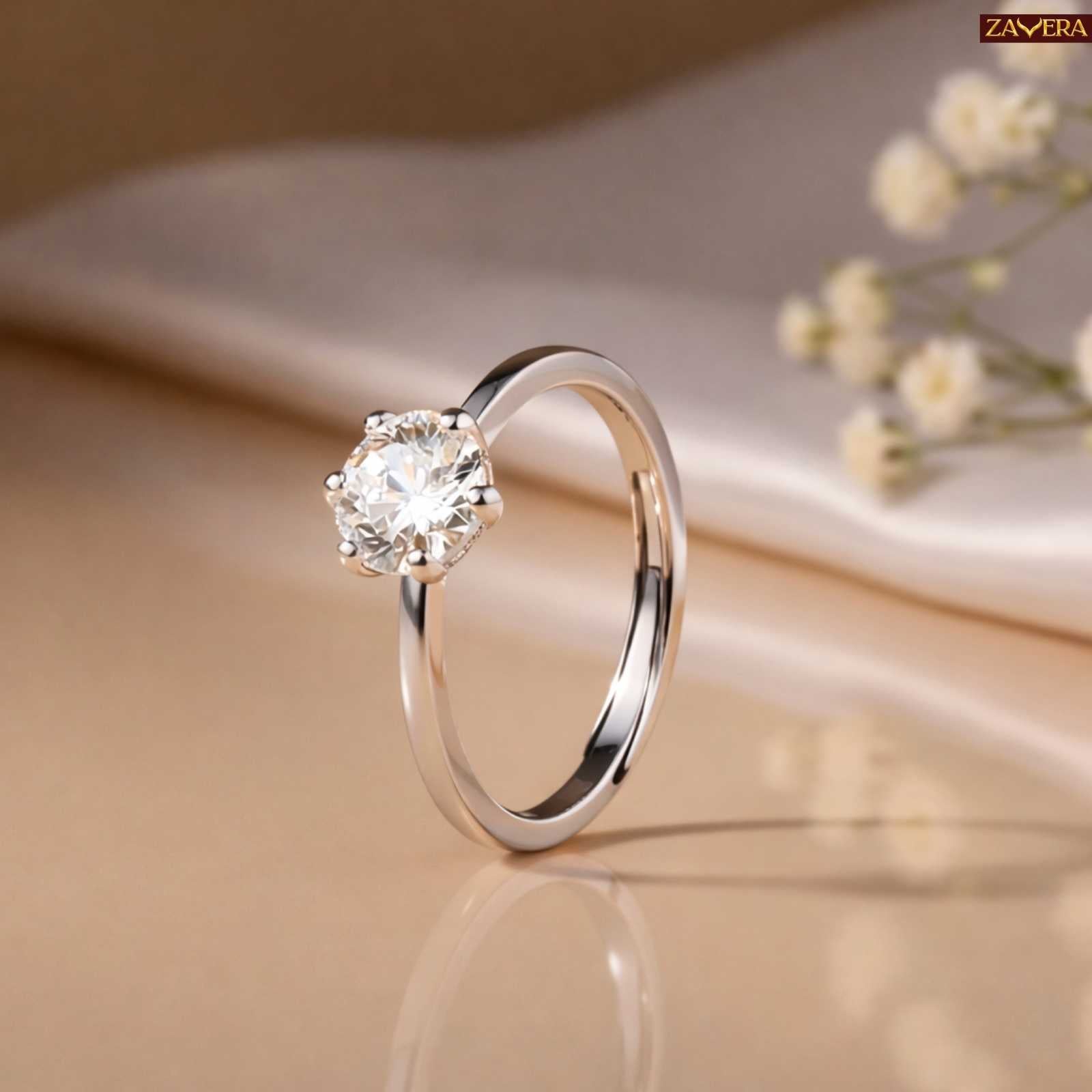 Zavera Silver Plated Classic Round Solitaire Adjustable Ring