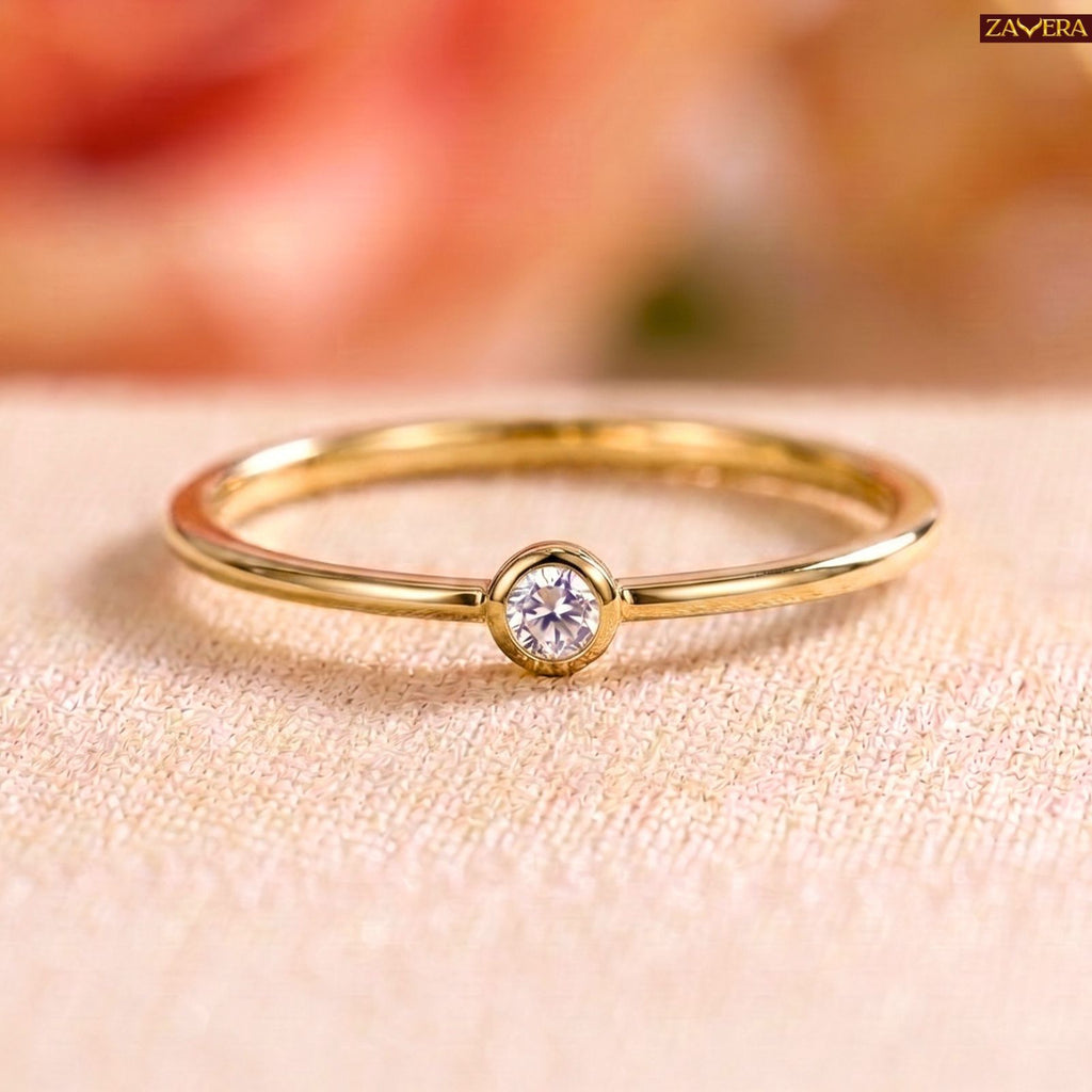 Zavera Brass 22K Classic Solitaire Gold Plated Adjustable Ring For Women