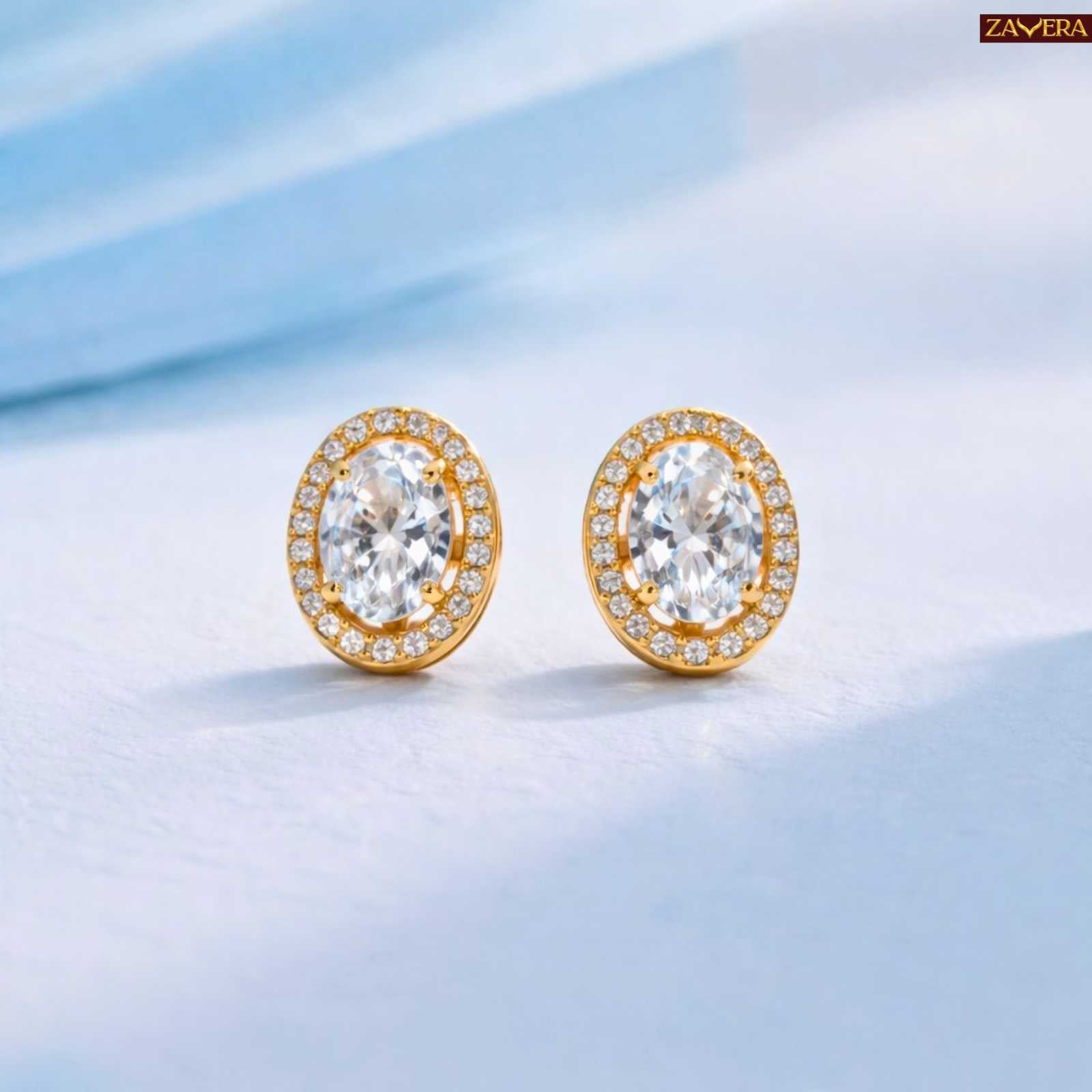 Zavera Gold Plated Round American Diamond Stud Earrings for Women