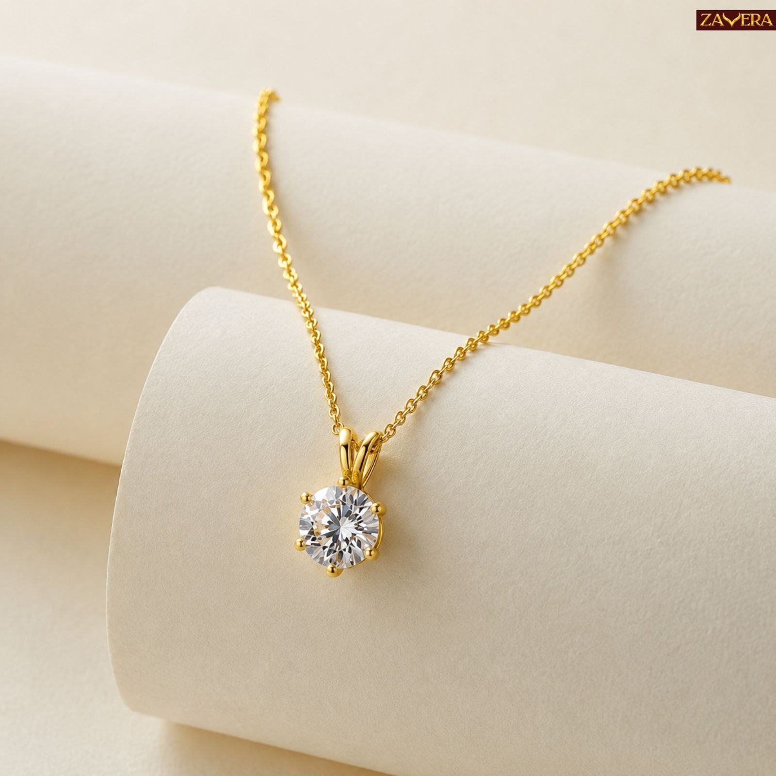 Zavera Gold Plated Elegant Round Diamond Pendant Necklace For Women
