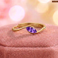 Zavera Brass 22K  Marquise Cut Purple Crystal Gold Plated Ring For Women